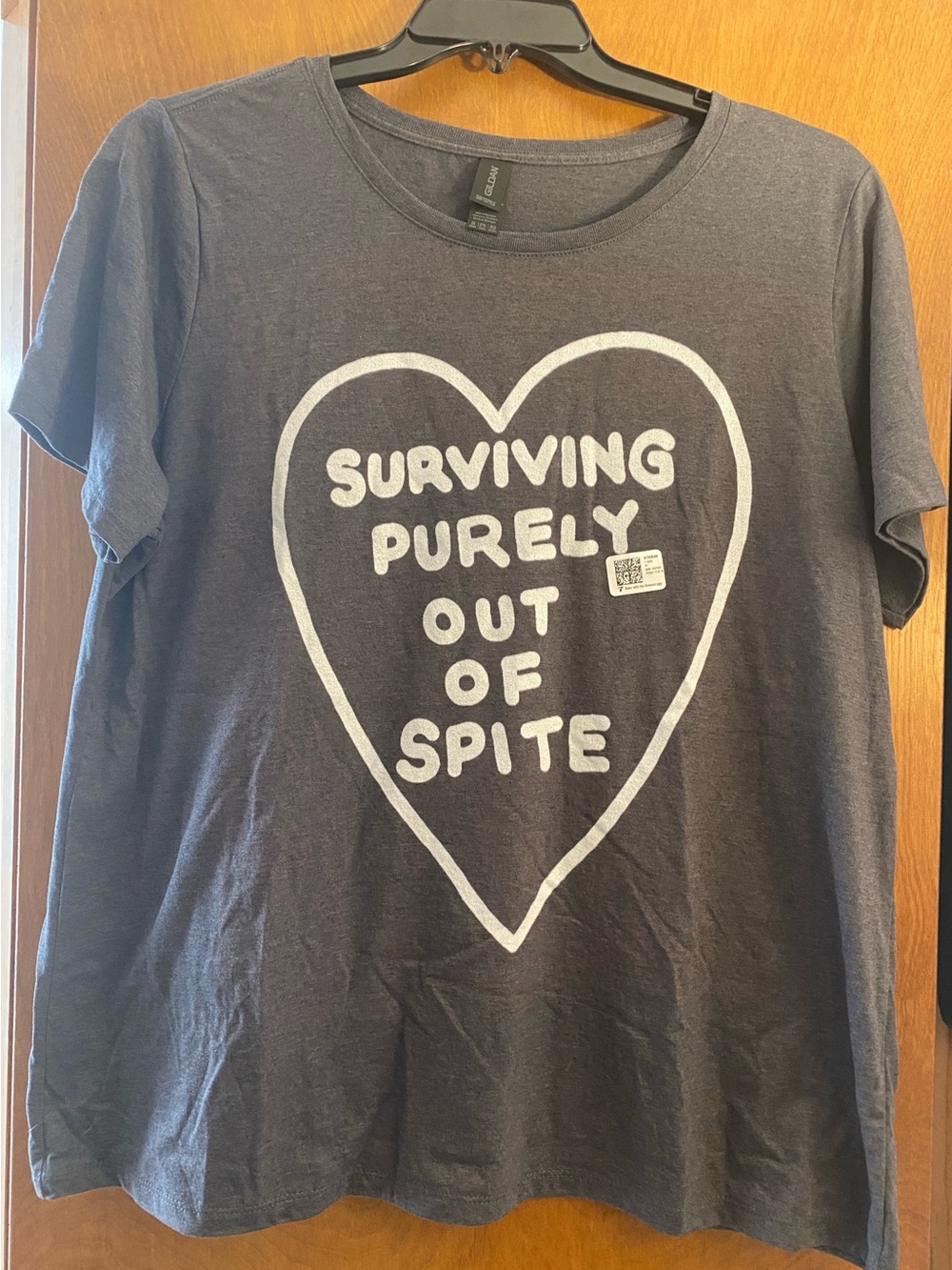Amazon Charcoal Gray Short Sleeve Tee with funny white heart graphic